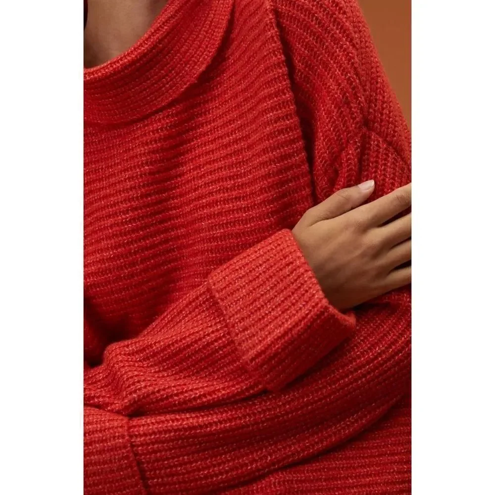 Anthropologie Oversized‎ Pilcro Cowl Neck Red Sweater Size S - Picture 4 of 12
